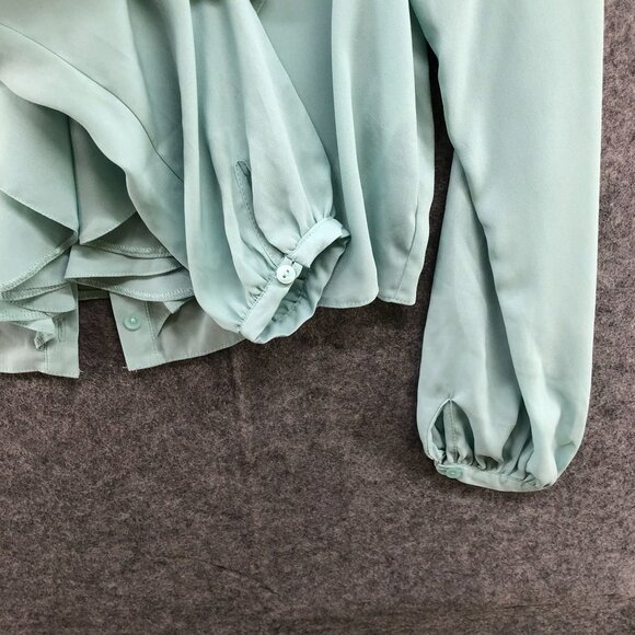 Asos Long Sleeve Chiffon Blouse Womens 0 (XS) Blue Ruffle V-Neck Button Front - Picture 6 of 11